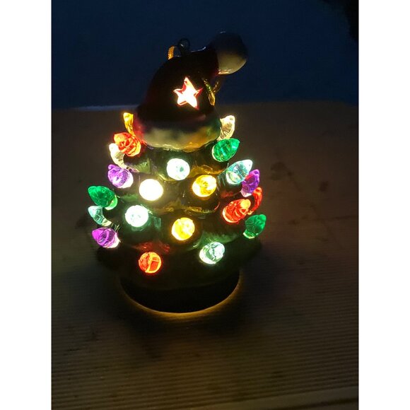 Mini Christmas Tree Ornament W/ Santa Hat Multicolor Bulbs 4." Tall Lights Up - Picture 6 of 9